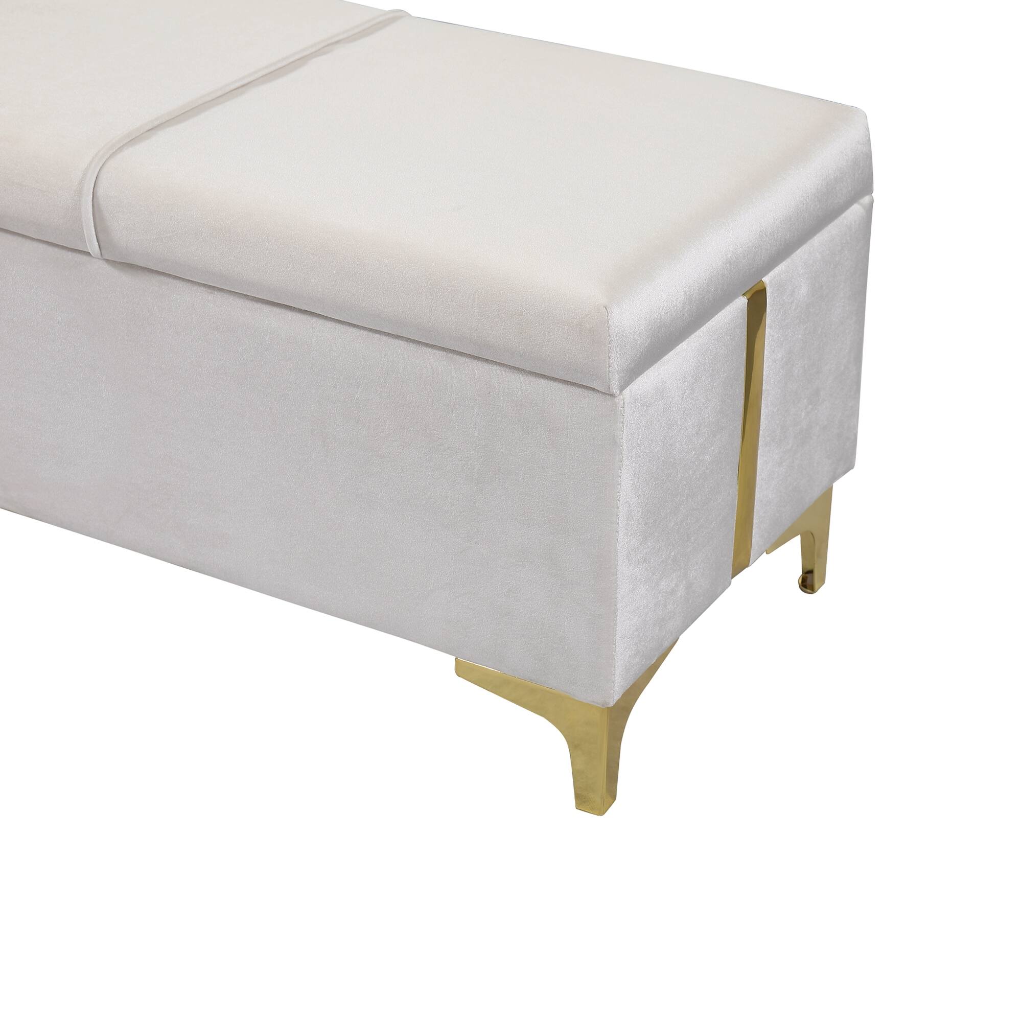 Alt View 4. GOODSILO - Elegant Upholstered Storage Ottoman Bench with Metal Legs - Beige.