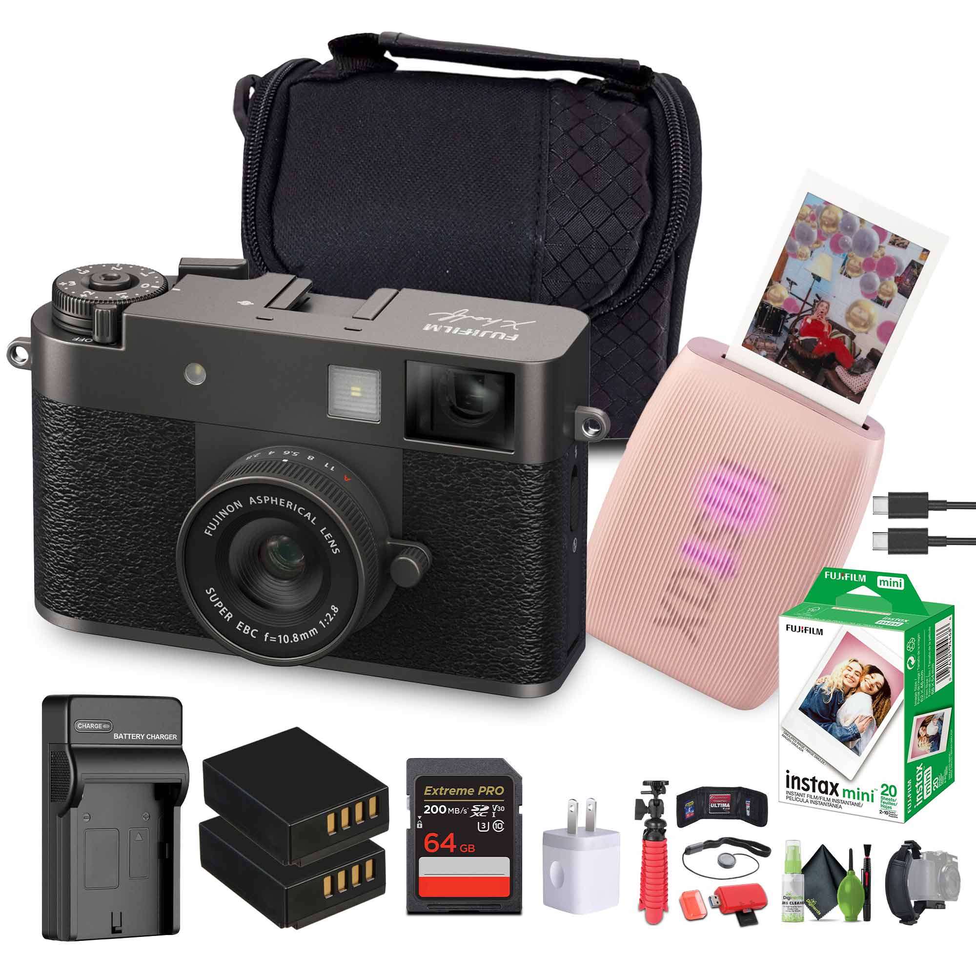 Fujifilm - X Digital Camera , MINI LINK 3 Printer(Rose Pink) - Charcoal Silver