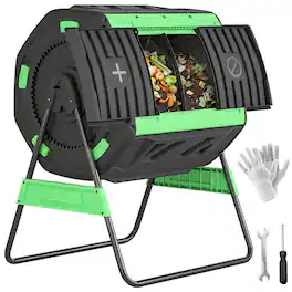Outsunny - Compost Bin Outdoor, 53 Gal Dual Chamber Compost Tumbler with 8 Adjustable Vents