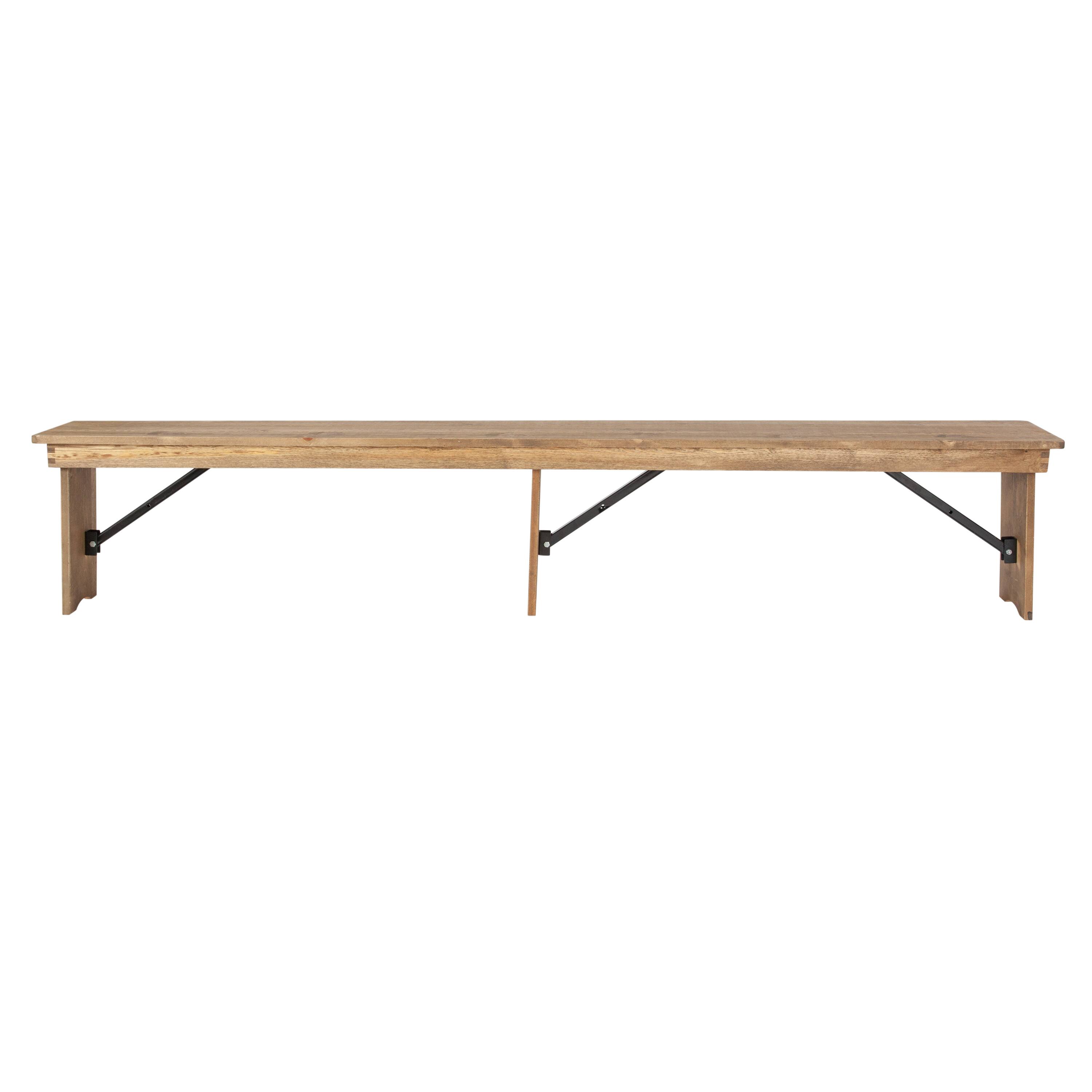 Alt View 5. Emma + Oliver - 8' x 12" Antique Rustic Solid Pine Folding Farm Bench - Portable Bench - Antique Rustic.