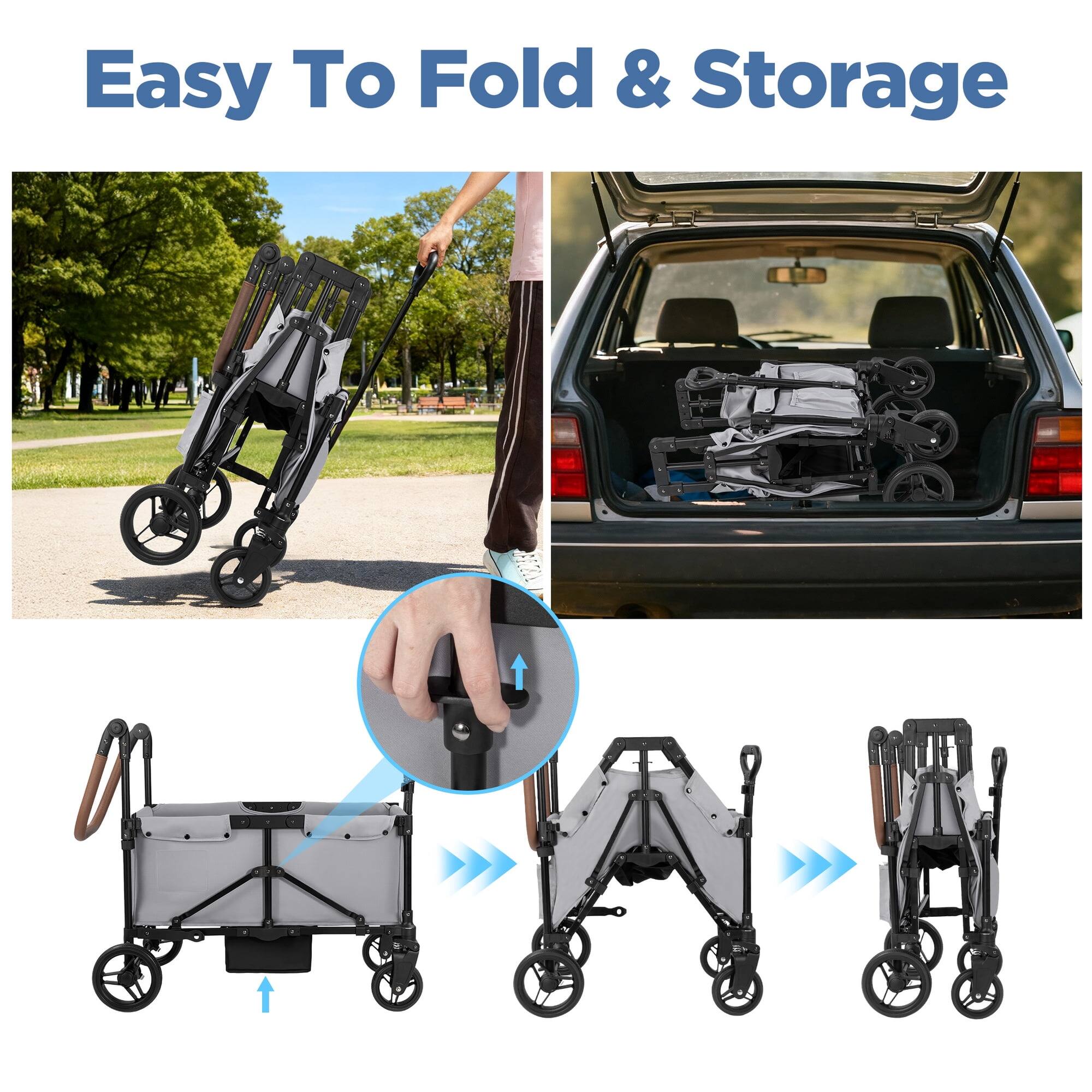 Wisairt 2 Seater Wagon Stroller for Kids, Foldable Baby Stroller Wagon ...