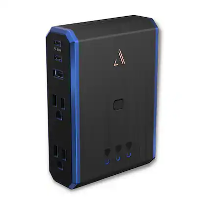 Front. Austere - V Series Power 4-Outlet/3-USB Wall Tap 3,000 Joules Surge Protector - Black and Blue.