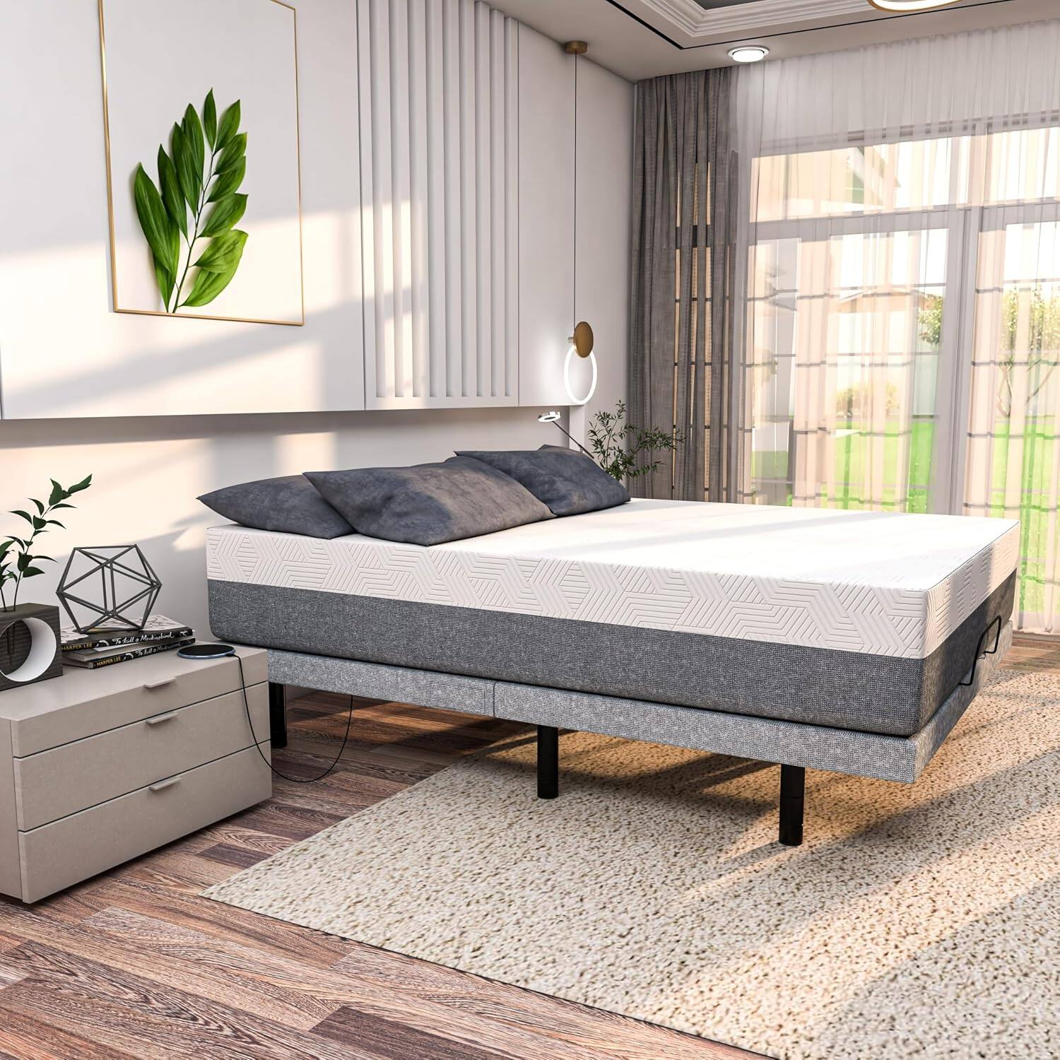 Front. Renanim - Cal King 14" Cooling Gel Memory Foam Medium Soft Mattress in Box, Breathable Bed Mattress for Cooler & Supportive Sleep - Gray.