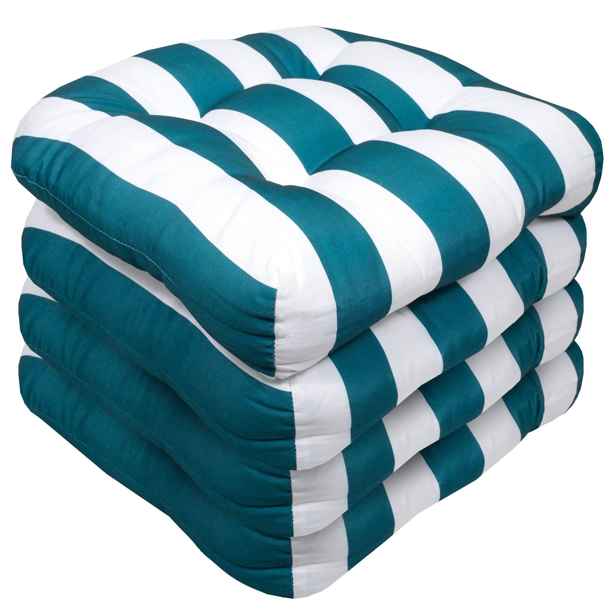 Angle. Sweet Home Collection - Havana Stripe Patio Cushions Indoor/Outdoor Tufted 19" x 19", 4-Pack - Peacock/White.