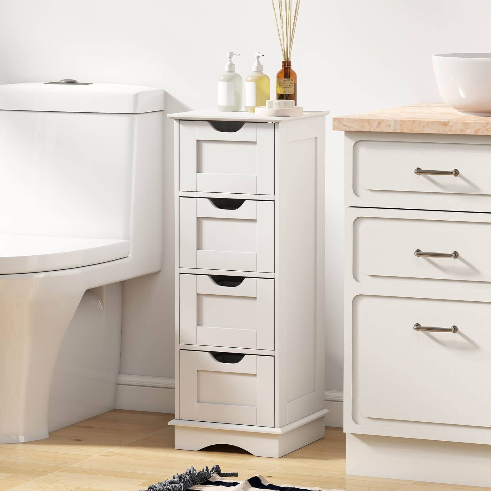 Alt View 3. Costway - Costway Bathroom Storage Cabinet with 4 Drawers Cut-out Handles Anti-toppling Device - White.
