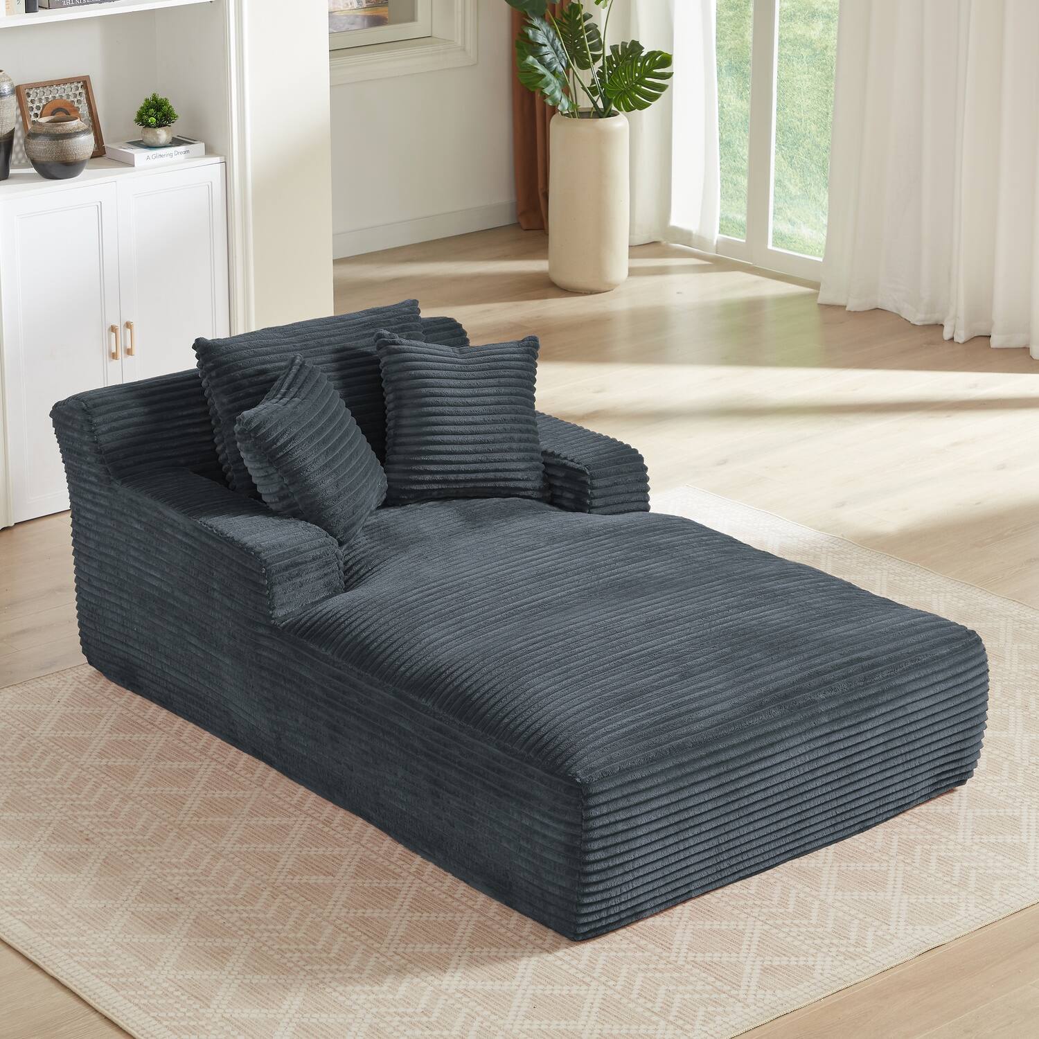 Back. Chic Crate - Plush Corduroy Cloud Floor Sofa Bed for Living Room - Gray.