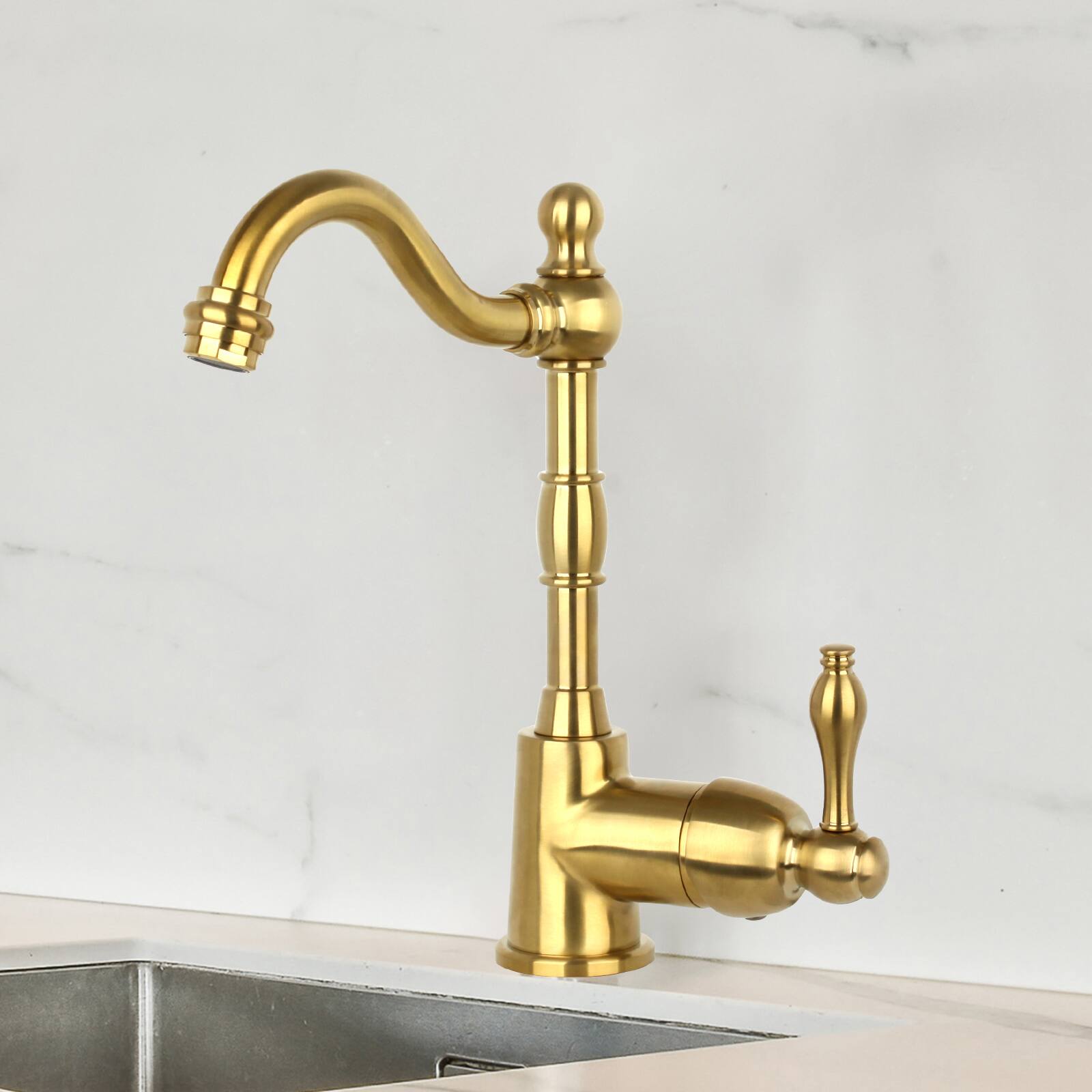 Alt View 5. Akicon - Akicon Solid Brass One-Handle Widespread Kitchen Bar Faucet in Brushed Gold - Brushed Gold.