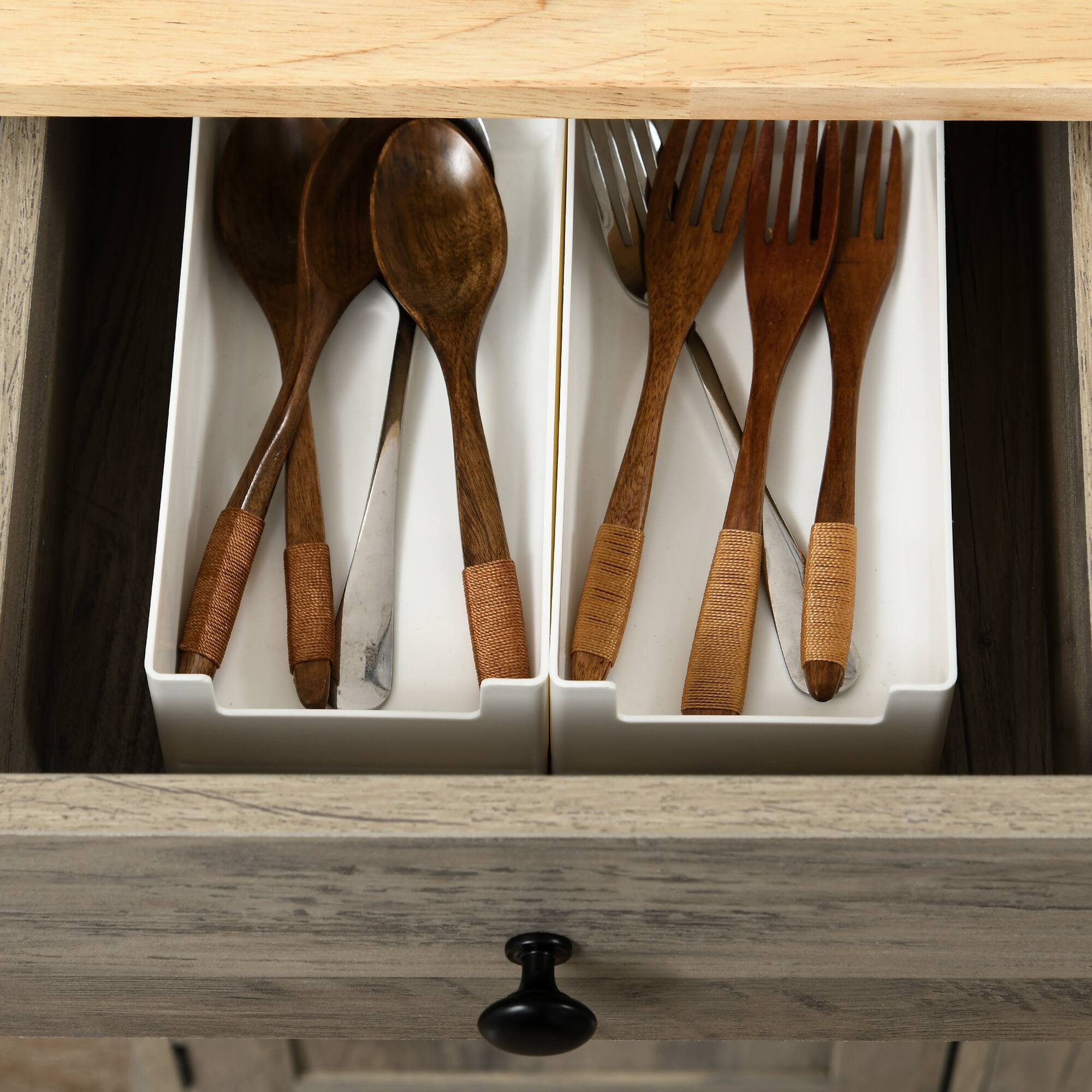 Alt View 8. Homcom - Sideboard with Solid Wood Countertop, Modern Kitchen Storage Cabinet, Coffee Bar Cabinet with 3 Drawers, Doors - Distressed Gray.