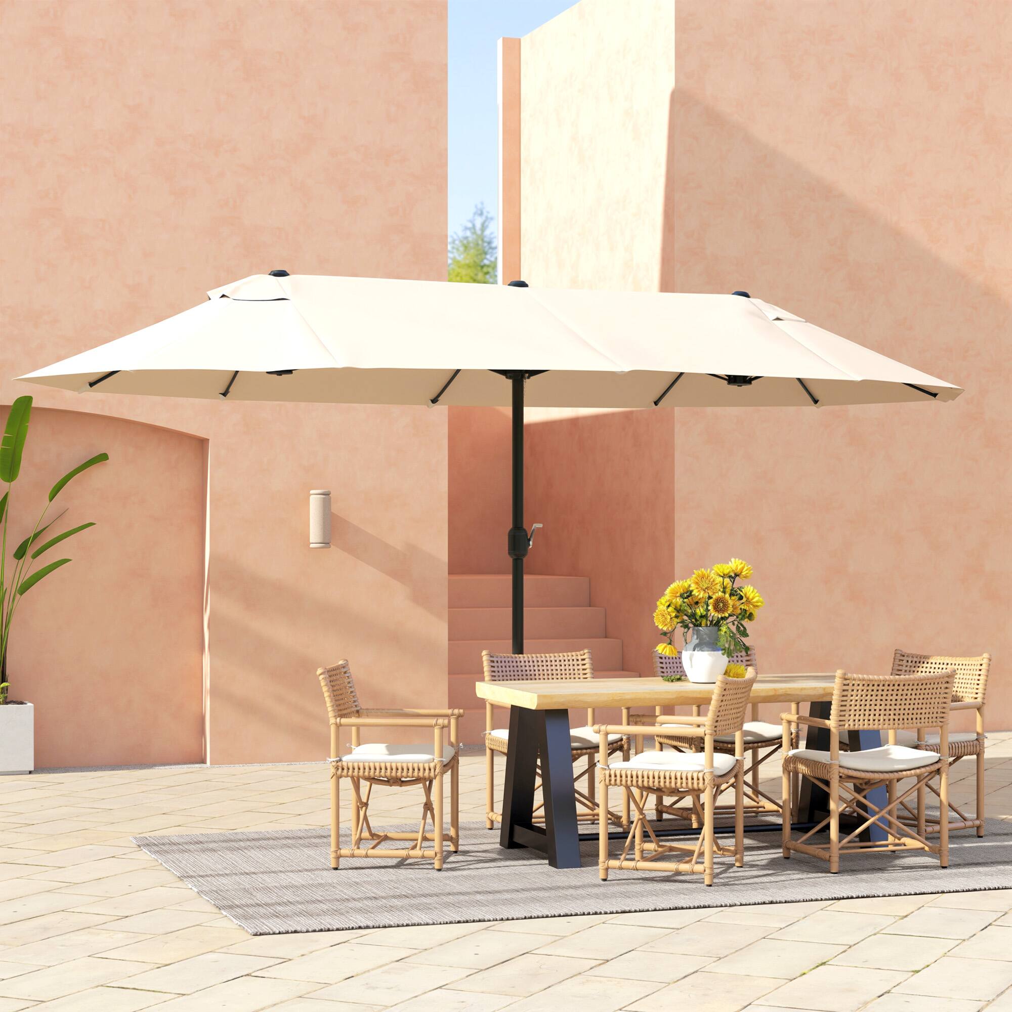 Alt View 7. Outsunny - 15ft Patio Umbrella Double-Sided Outdoor Market Extra Large Umbrella with Crank Handle for Deck, Lawn, Backyard and Pool - Cream White.