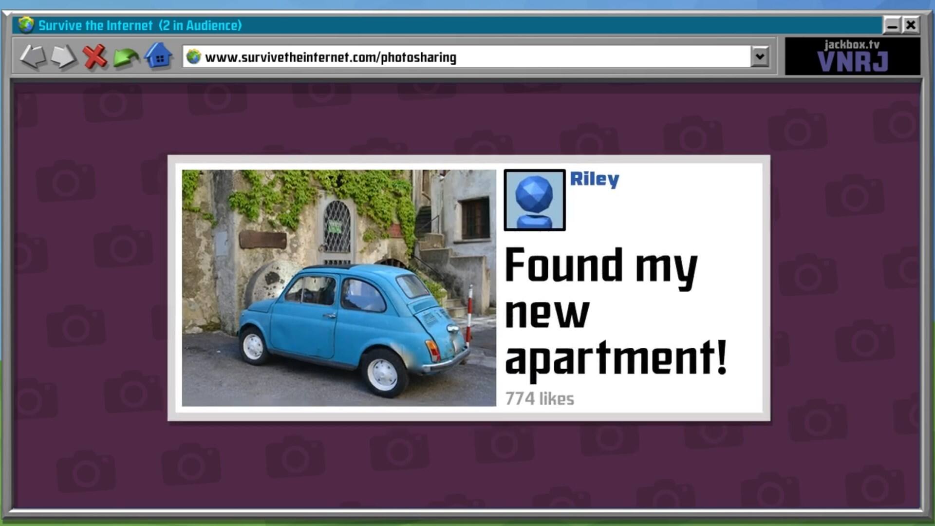 Survive the Internet (2 in Audience) [www.survivetheinternet.com/photosharing](http://www.survivetheinternet.com/photosharing) - x jackbox.tv VNRJ Riley Found my new apartment! 774 likes