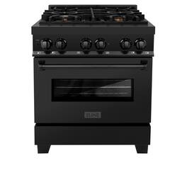 ZLINE - 30" Legacy Dual Fuel Range w/ 4 Brass Burners & Oven in Black Stainless Steel (RAB-BR-30) - Black Stainless Steel/Brass Burners