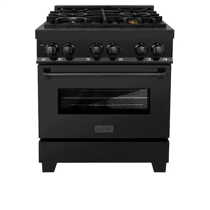 Front. ZLINE - 30" Legacy Dual Fuel Range w/ 4 Brass Burners & Oven in Black Stainless Steel (RAB-BR-30) - Black Stainless Steel/Brass Burners.