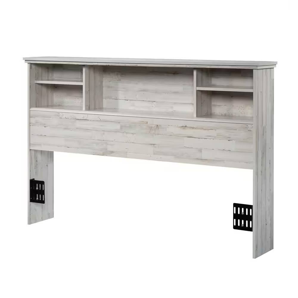 Left. Hivvago - Full / Queen size Farmhouse Bookcase Headboard in Grey White Wood Finish - Grey, White.