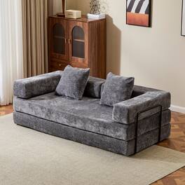 Anysun - Chenille Convertible Floor Sofa Bed with Pillow Support & Armrest - Compression Couch Sleeper for Living Room & Bedroom - Dark Gray