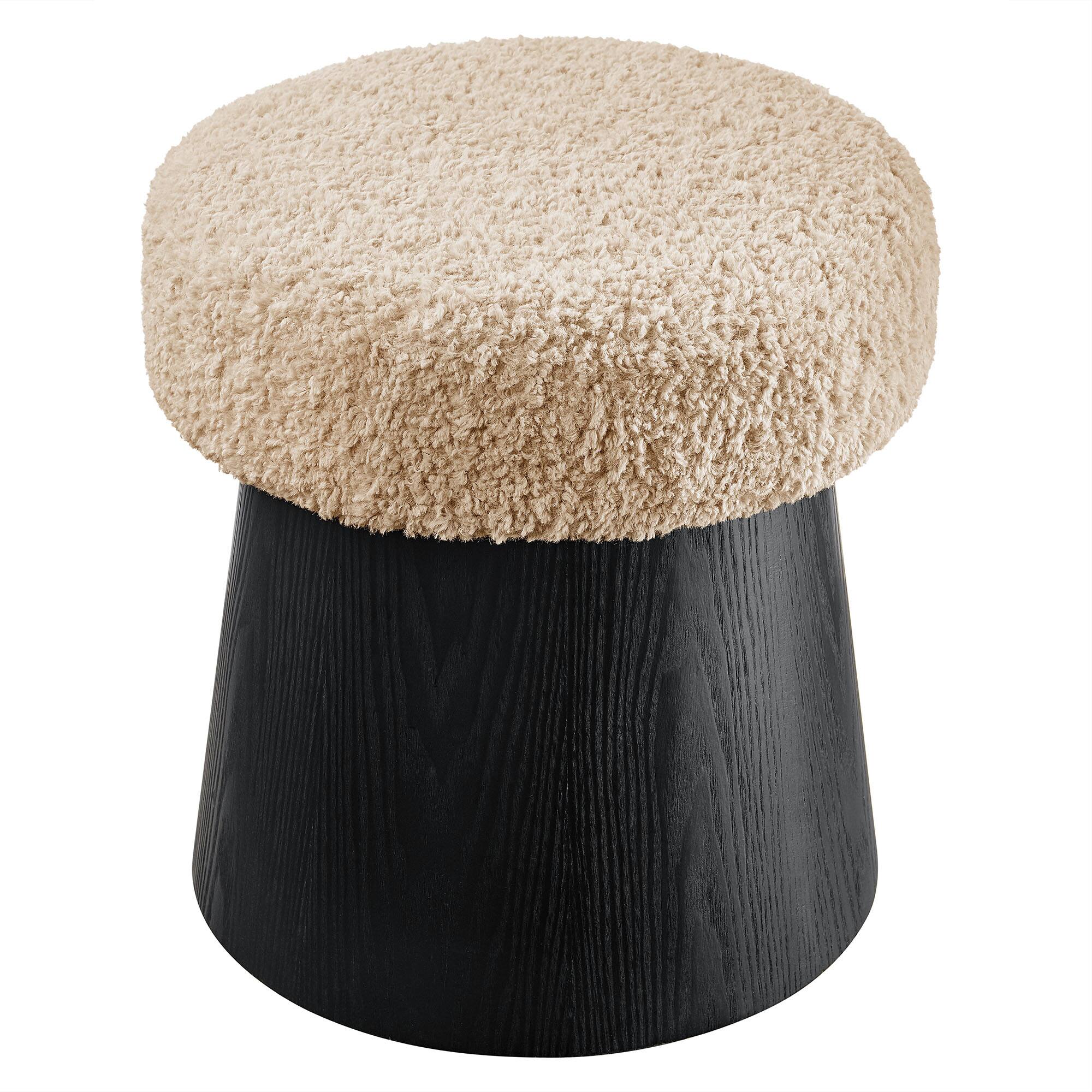 Angle. Modway - Ketra Round Faux Shearling Ottoman Footstool by Modway - Oatmeal Black.