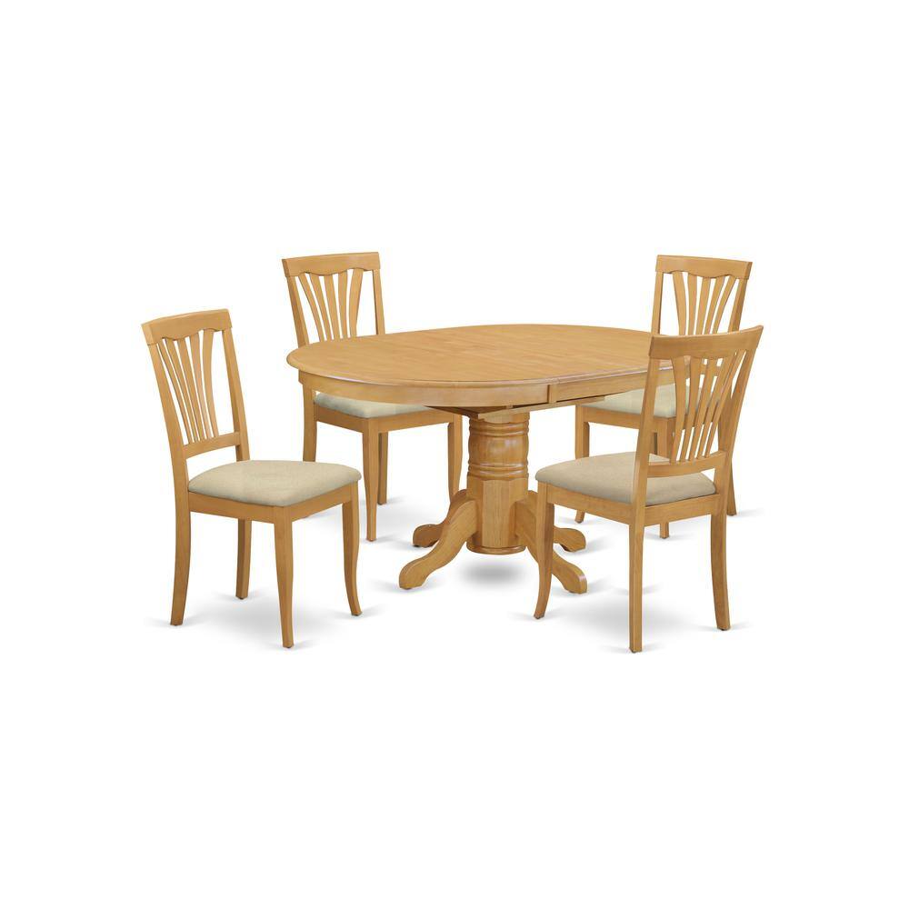 Back. East West Furniture - AVON5-OAK-C 5 Pc Dining room set-Oval Dining Table with Leaf and 4 Dining Chairs in Oak - Oak.