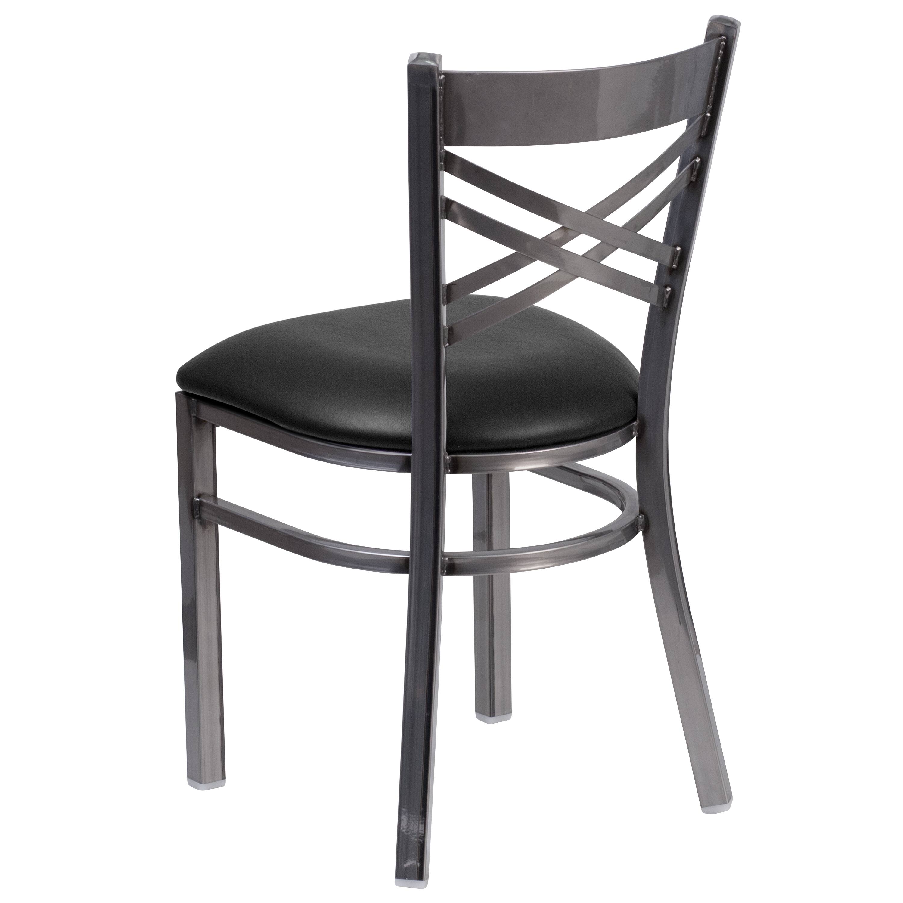 Alt View 5. Emma + Oliver - Clear Coated "X" Back Metal Restaurant Dining Chair - Black Vinyl Seat/Clear Coated Metal Frame.