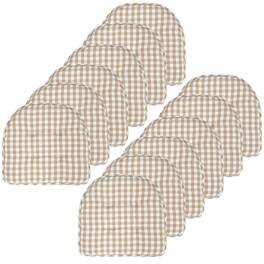 Sweet Home Collection - Checkered Buffalo Check U Shaped Memory Foam 17" x 16" Chair Cushions, 12-Pack - Taupe/White