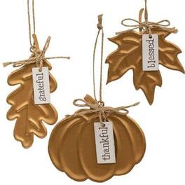 BreeBe - *Thankful Grateful Blessed Harvest Metal Ornament 3 Asstd - Brown