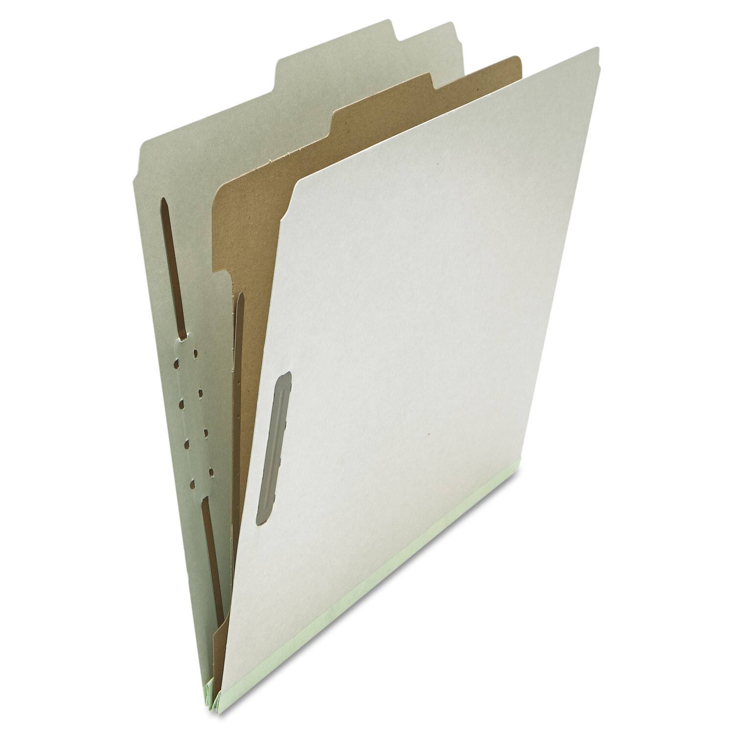 Left. Universal - Four-Section Pressboard Classification Folders, 2" Expansion, 1 Divider, 4 Fasteners, Letter Size, Gray Exterior, 10/Box.