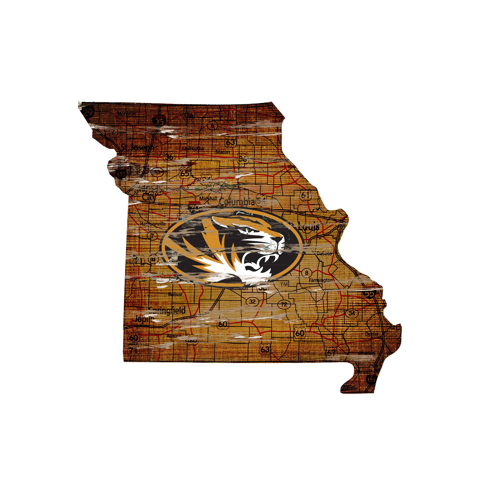 Fan Creations - Missouri Tigers 23.5" x 23.5" Distressed State with Logo Sign - Multicolor
