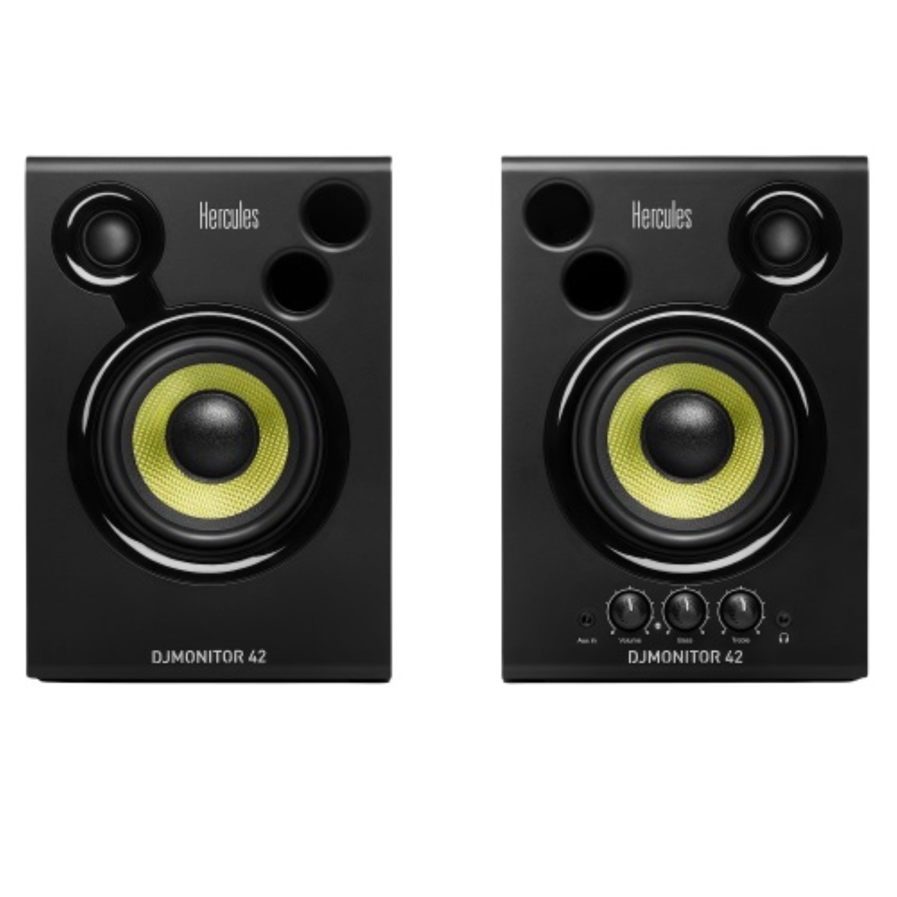 Front. Hercules - DJ Monitor 42 - 2 x 20 watts RMS Active Monitoring Speakers - Black.