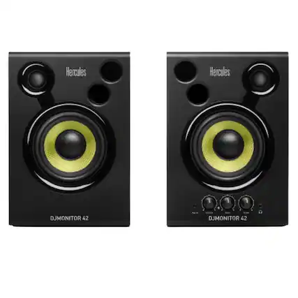 Front. Hercules - DJ Monitor 42 - 2 x 20 watts RMS Active Monitoring Speakers - Black.