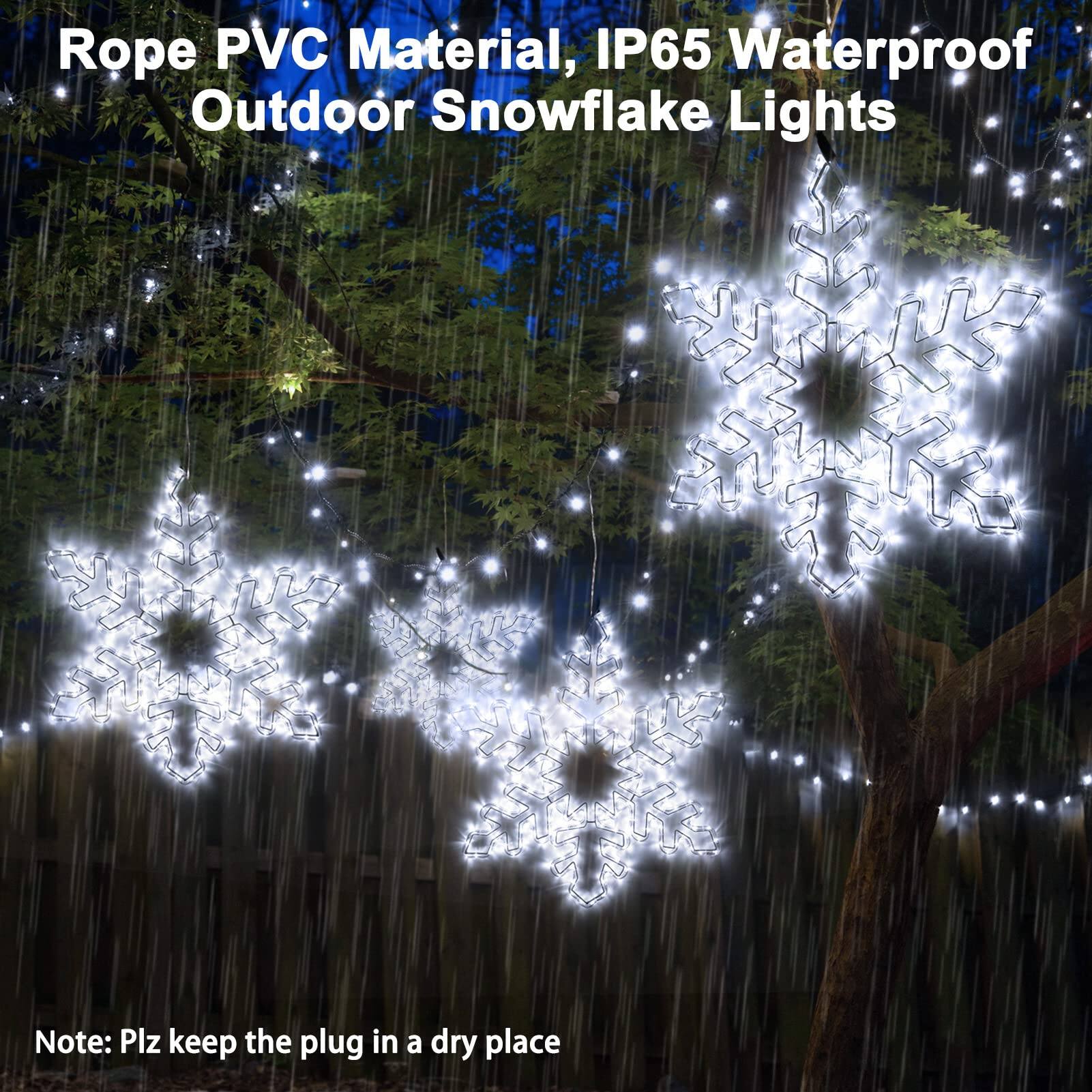 Rope PVC Material, IP65 Waterproof Outdoor Snowflake Lights

Note: Plz keep the plug in a dry place