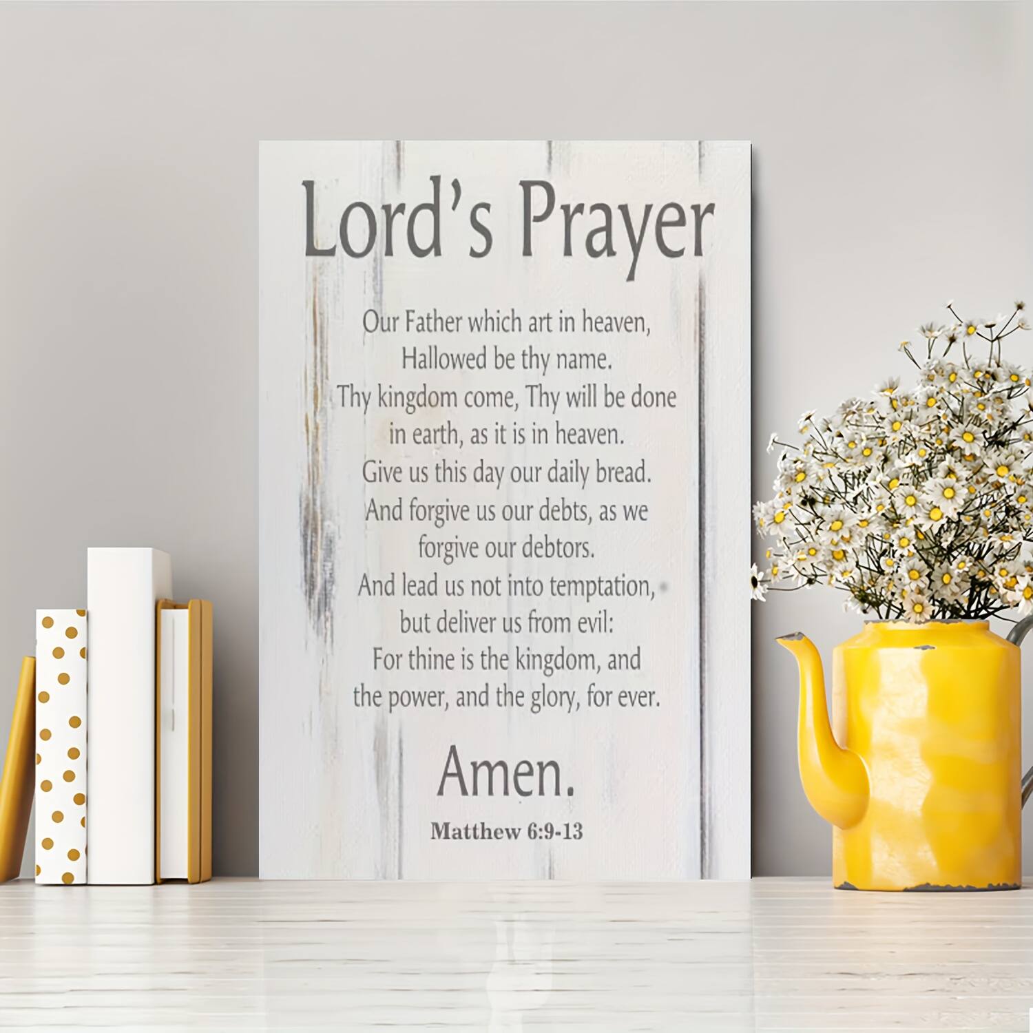 Lord's Prayer

Our Father which art in heaven,  
Hallowed be thy name.  
Thy kingdom come, Thy will be done in earth, as it is in heaven.  
Give us this day our daily bread.  
And forgive us our debts, as we forgive our debtors.  
And lead us not into temptation, but deliver us from evil:  
For thine is the kingdom, and the power, and the glory, for ever.  
Amen.  

Matthew 6:9-13