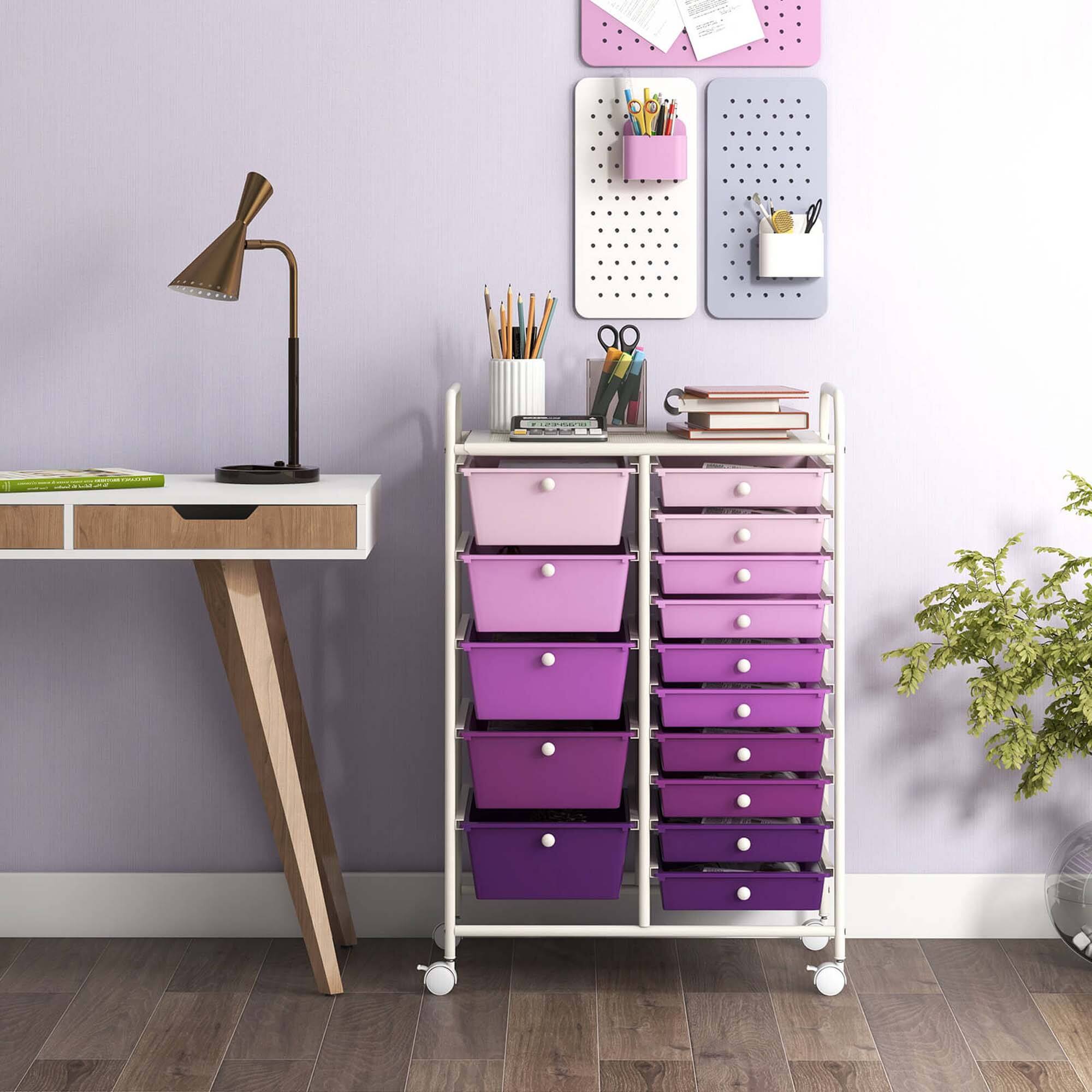 Alt View 1. Costway - Costway 15 Drawer Rolling Organizer Cart Utility Storage Tools Scrapbook Paper Multi-Use - Purple.