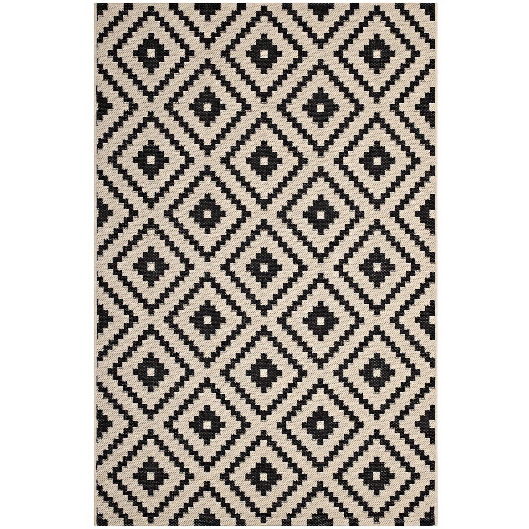 Angle. Modway - Perplex Geometric Diamond Trellis Indoor and Outdoor Area Rug - Black and Beige.