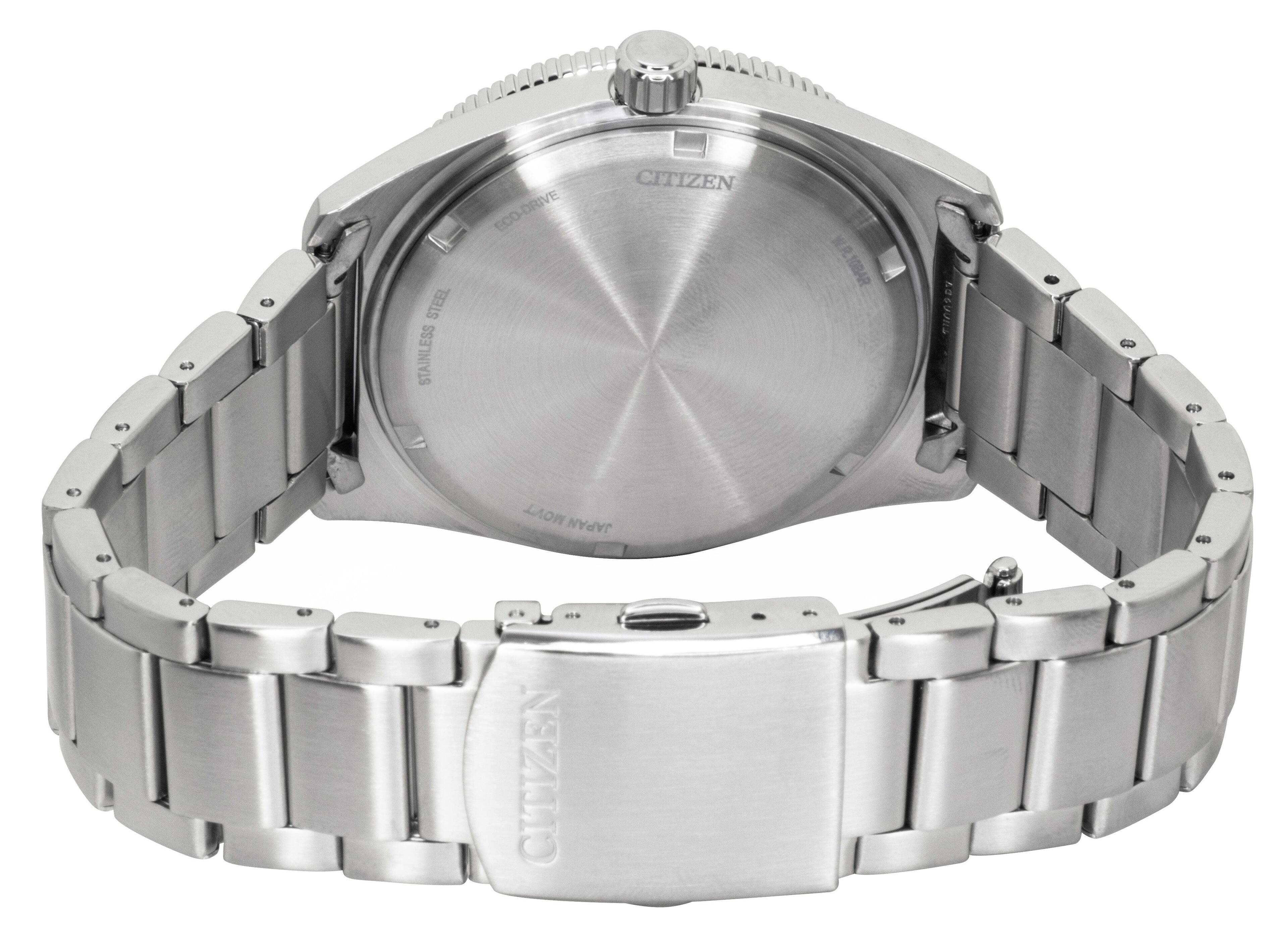 STEEL STAINLESS  
ECO-DRIVE  
CITIZEN  
W.R.10BAR  
AGUORS  
MOV'T JAPAN  
CITIZEN
