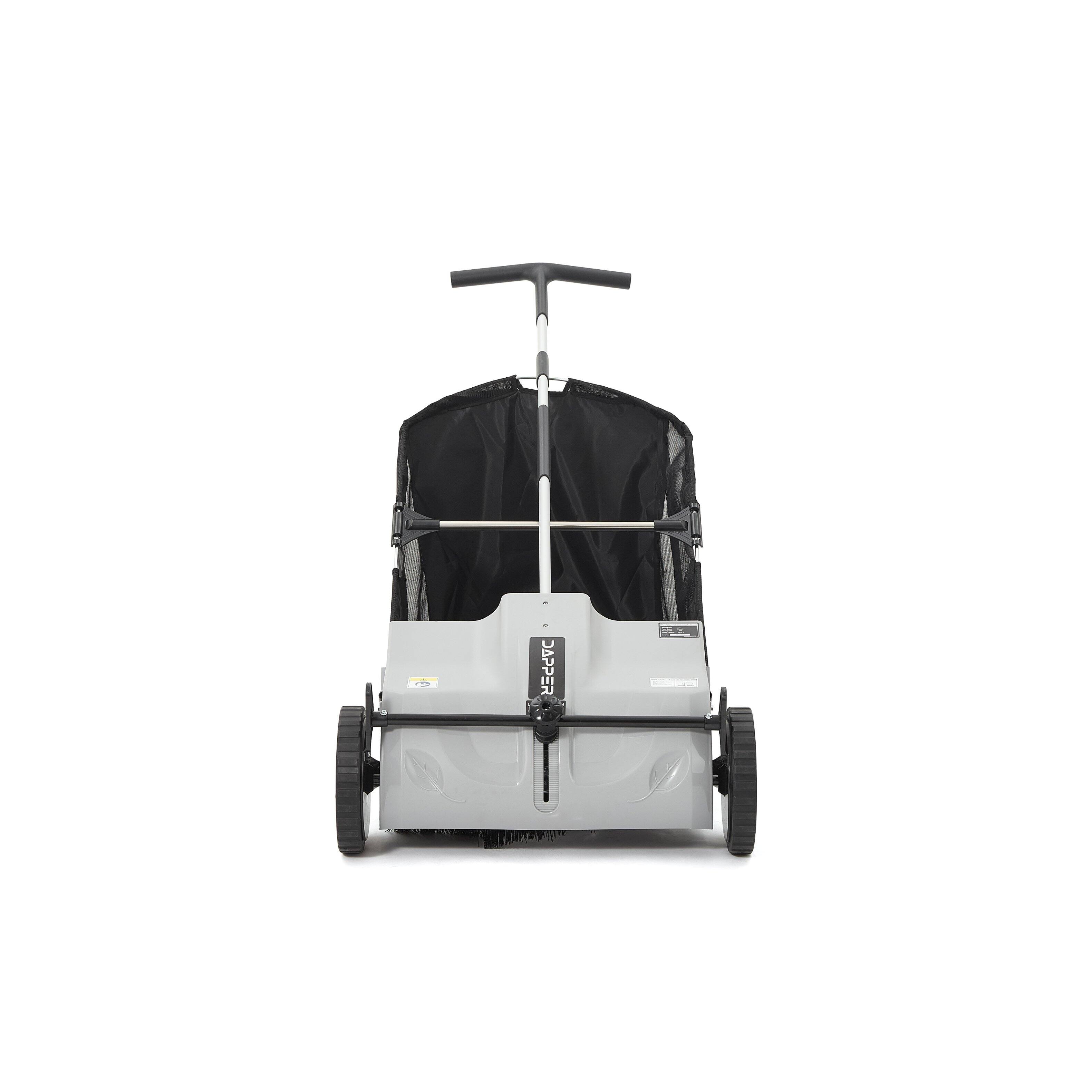 Angle. Dapper Supply - 21" Push Lawn Sweeper with 3.5 Cu. Ft. Hopper, Dual Spinning Brushes & Durable Wheels, Gray - Grey.