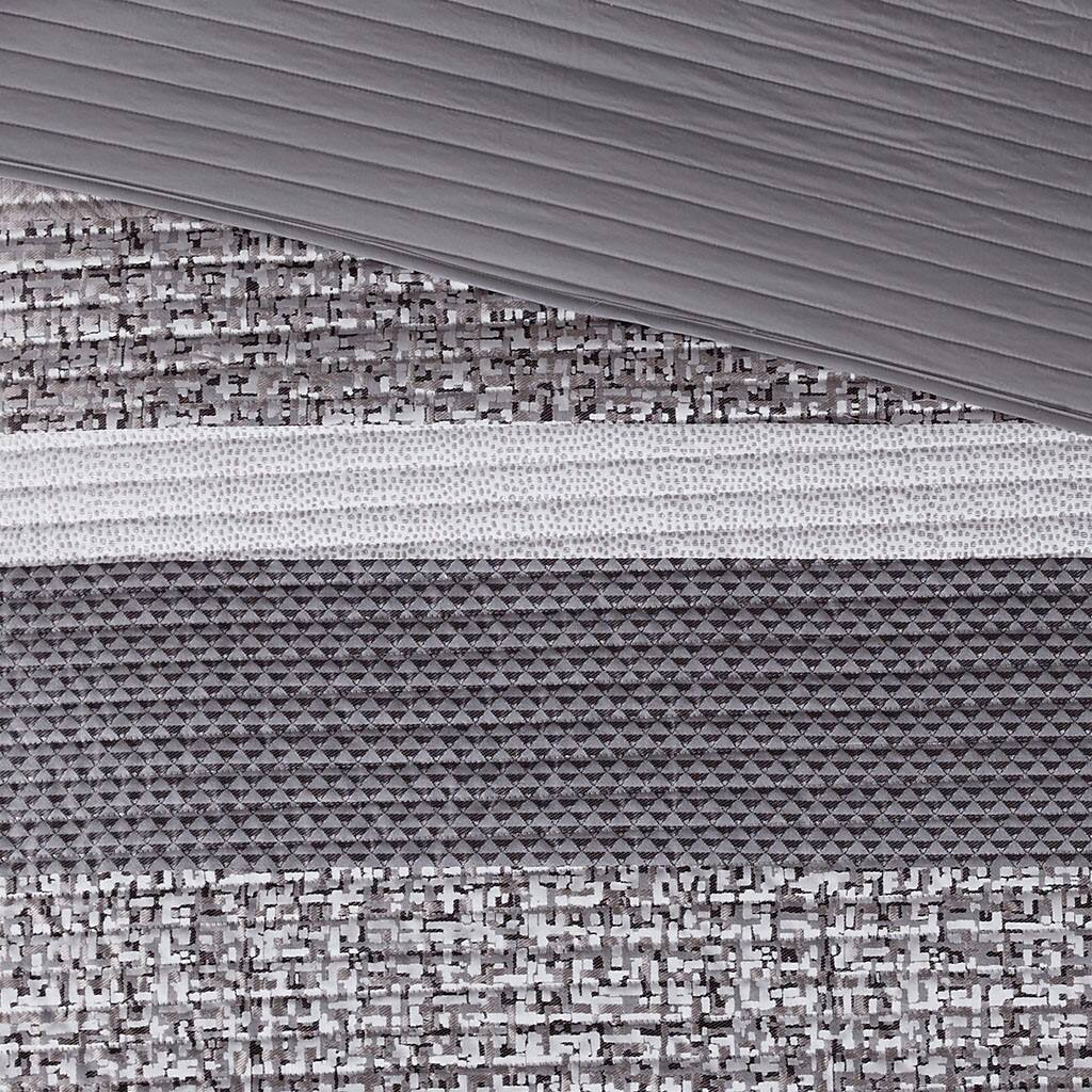 Alt View 5. Gracie Mills - Gracie Mills Hickman 6 Piece Striped Reversible Jacquard Quilt Set with Throw Pillows - Grey/Taupe.