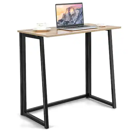 Front. Ecooso - 31" Folding Computer Desk, Space-Saving Home Office Workstation, Easy Setup - Natural.