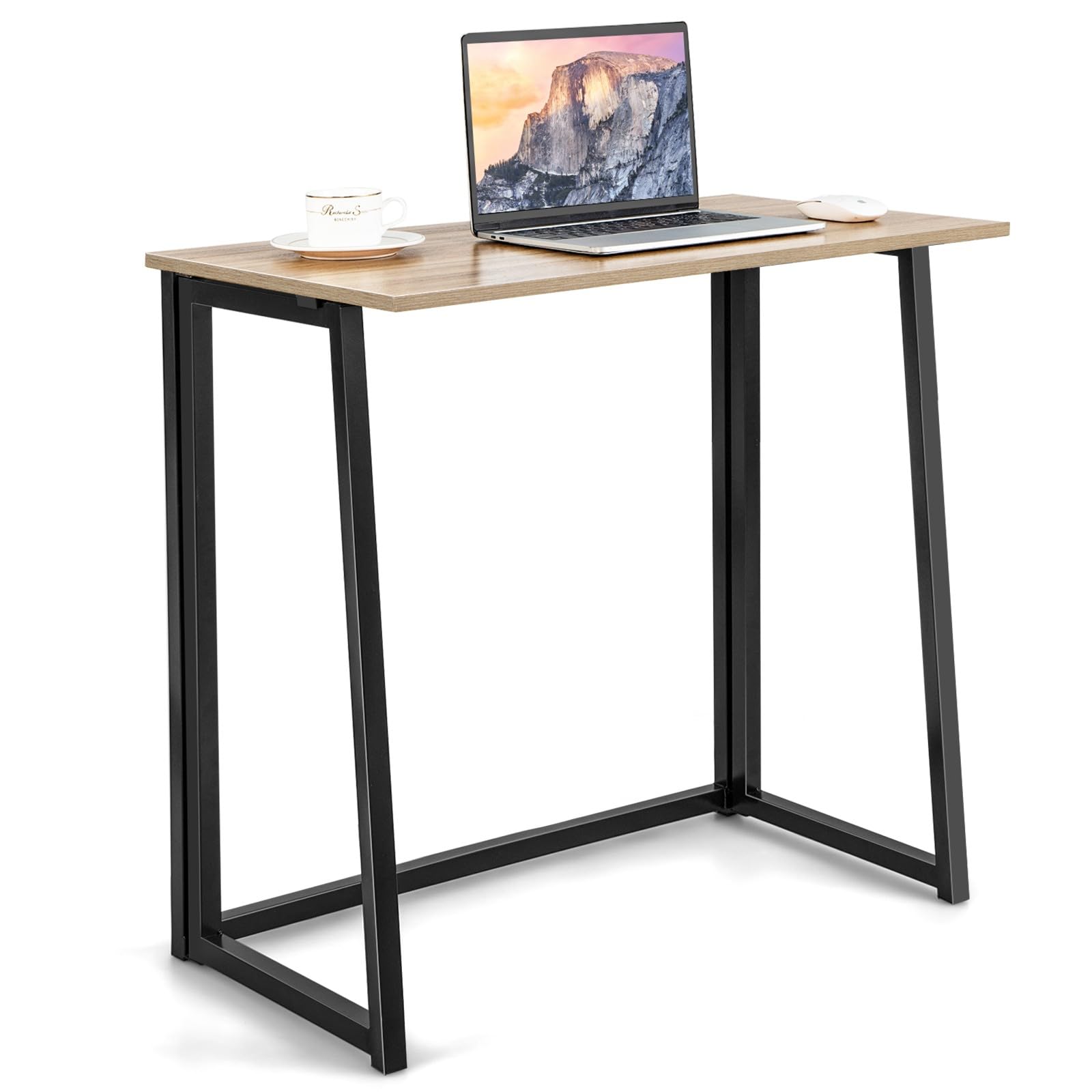 Front. Ecooso - 31" Folding Computer Desk, Space-Saving Home Office Workstation, Easy Setup - Natural.