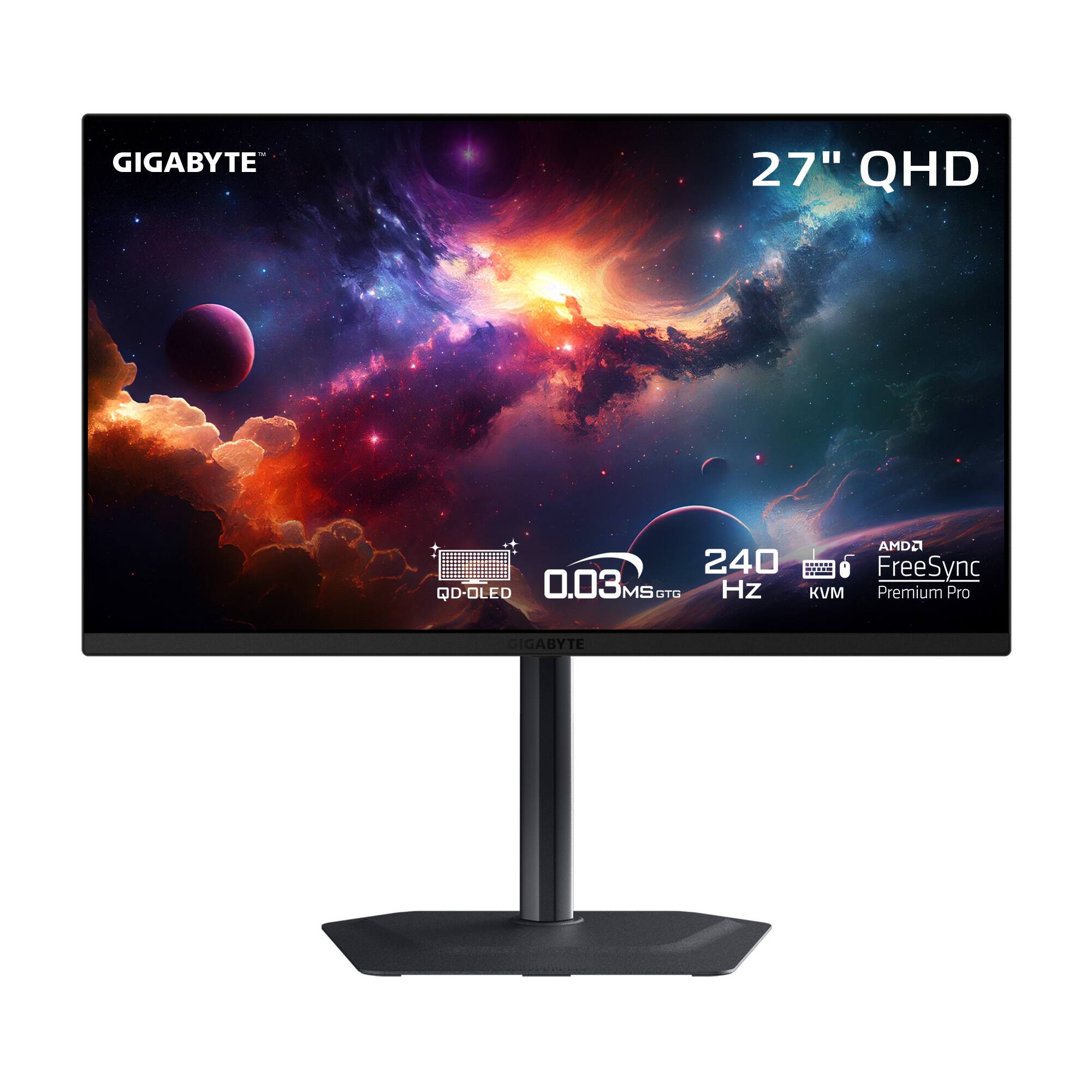 GIGABYTE 27" QHD AMDA 240 CAMAA. FreeSync QD-OLED 0.03 MS OTO Hz KVM Premium Pro