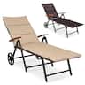 Costway - Patio Folding Chaise Lounge PE Rattan Foldable Recliner Bed w/ 7-Position Adjustable Backrest Removable Cushion - Brown