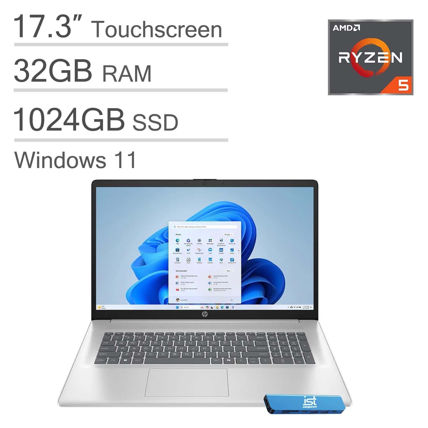 HP - 17 17.3" HD+ Touchscreen Laptop - AMD Ryzen 5 with 32GB Memory - 1TB SSD - Numeric Pad - Windows 11 - Silver