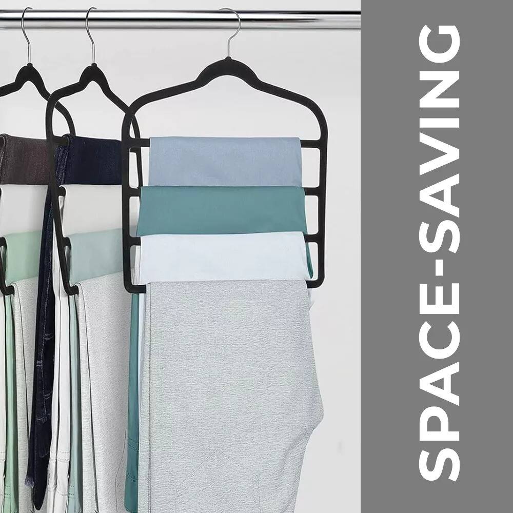 Alt View 1. Elle Decor - 4‑Tier Non‑Slip Velvet Pant Hangers, Set of 3 Closet Organizers in Gray - Gray.