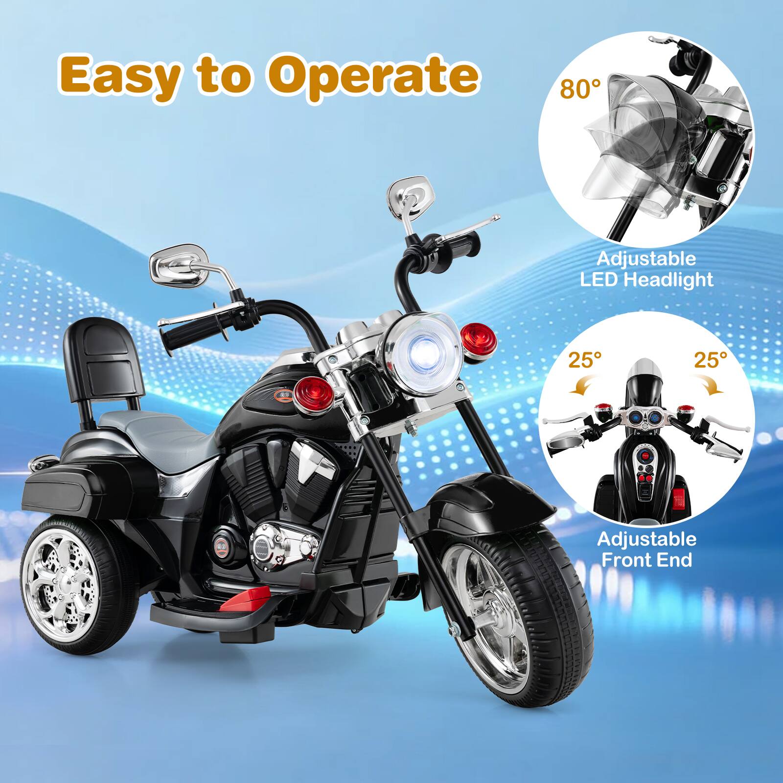 Easy to Operate

80°
Adjustable LED Headlight

25°
25°
Adjustable Front End
