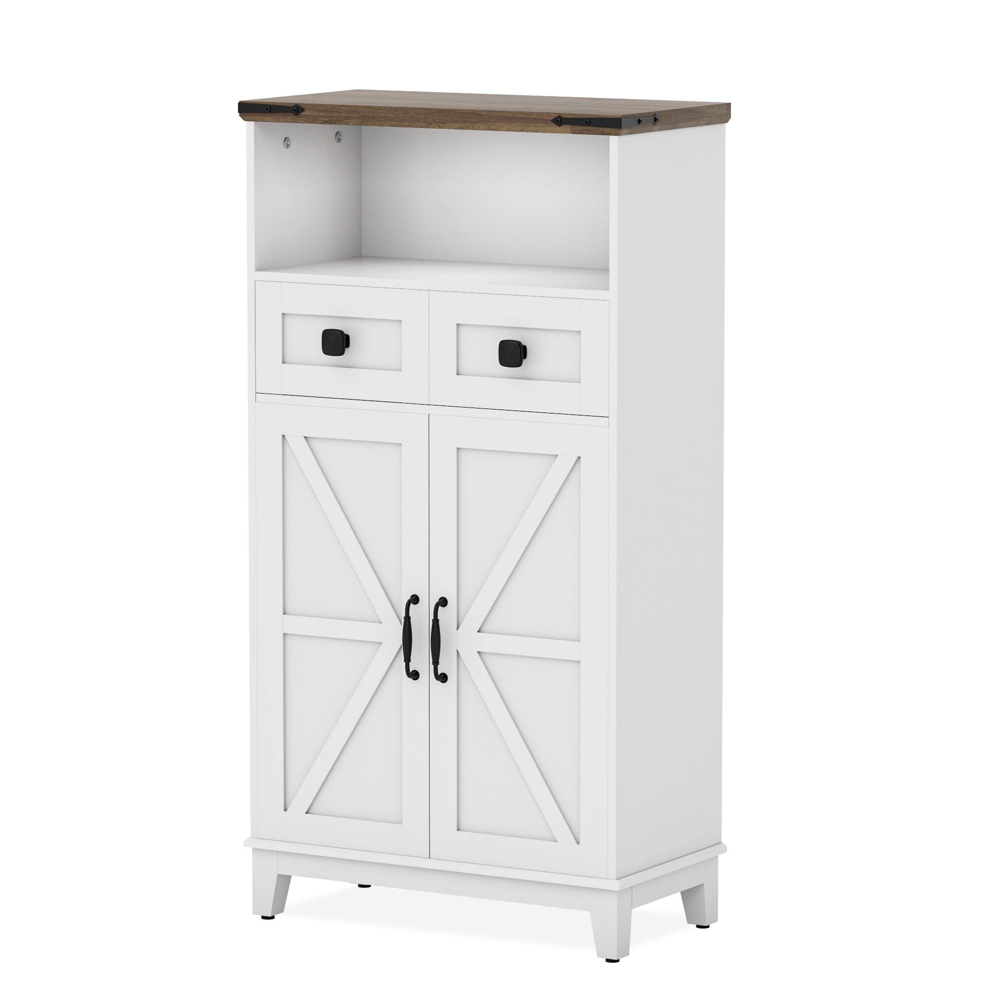 Alt View 6. U-HOMY - Farmhouse Freestanding Storage Cabinet with Doors and Adjustable Shelves, Small Floor Organizer for Entryway - White.