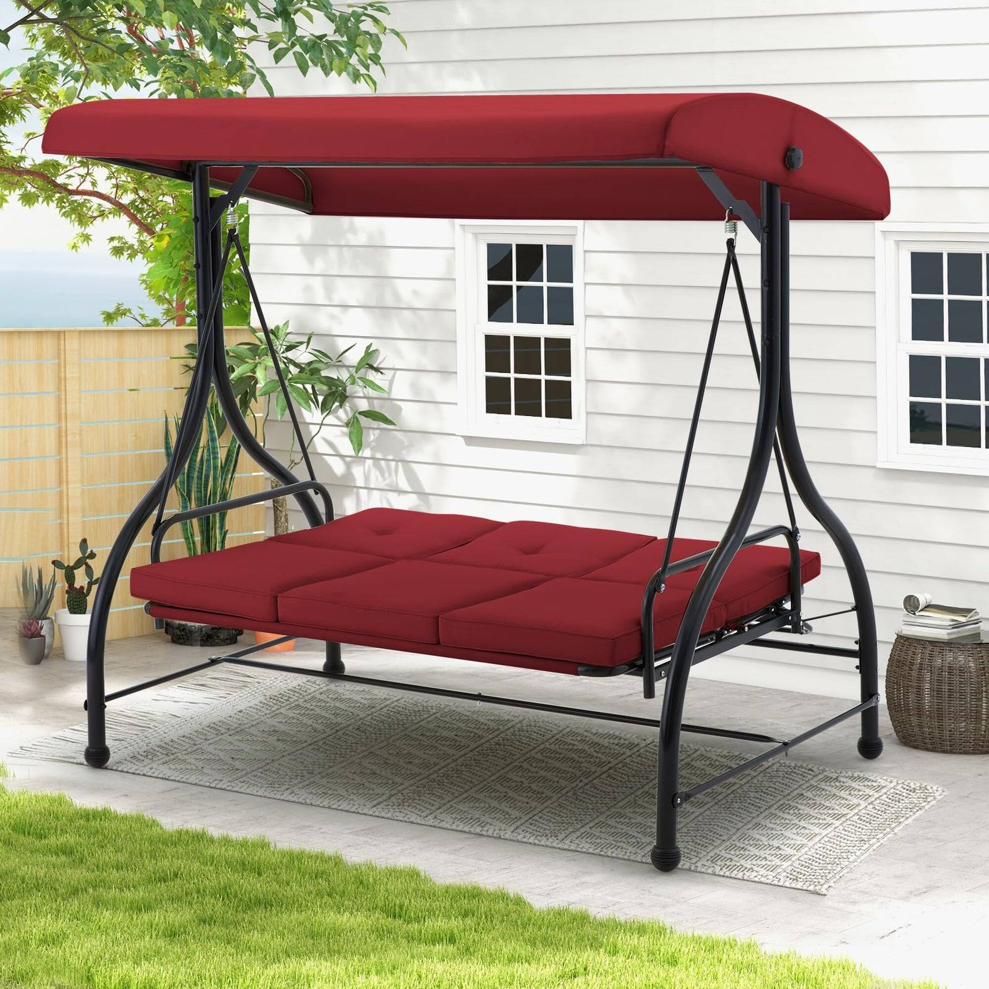 Alt View 2. Boyel Living - 3 Person Metal Patio Swing Chair Outdoor Porch Swing for Garden Backyard Deck - Red.