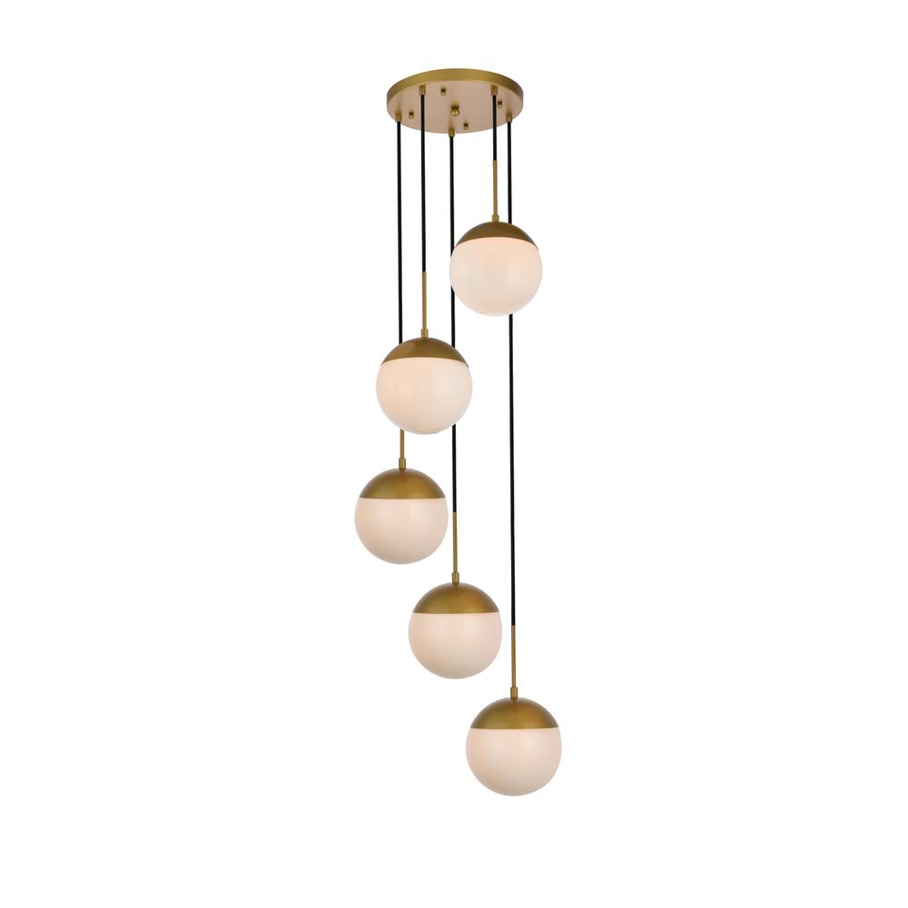Alt View 3. Living District - Eclipse 5 Lights Brass Pendant With Frosted White Glass - Brass And Frosted White.
