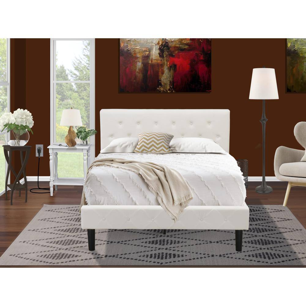 Front. East West Furniture - NL19F-1BF14 2 Piece Bedroom Set - 1 Full Bed White Velvet Fabric Headboard and 1 Nightstand Bedroom - Urban Gray Finish - White Velvet.