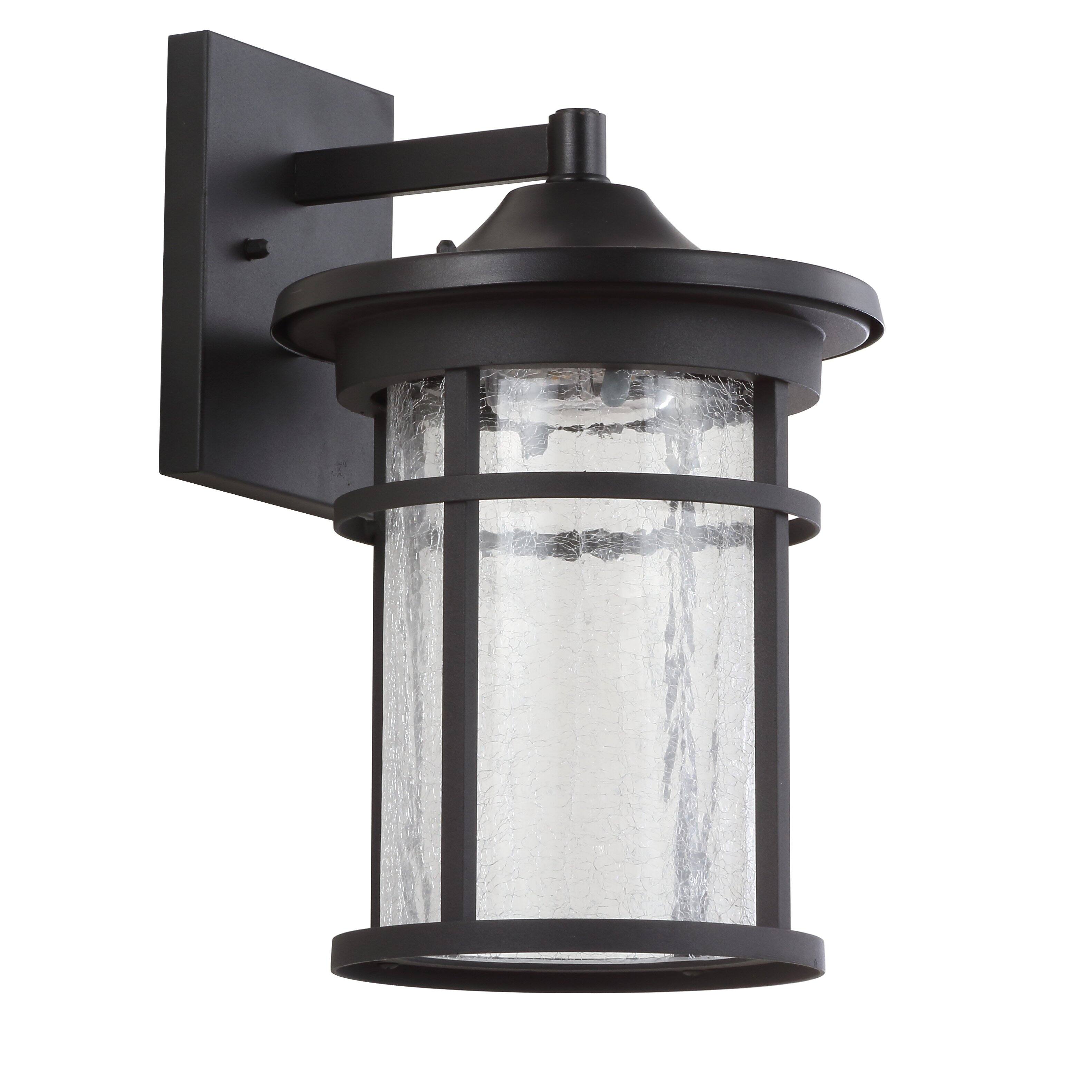 Alt View 3. Jonathan Y - Campo 10.25" Outdoor Wall Lantern Crackled Glass/Metal Integrated LED Wall Sconce, Black - Black/Clear.