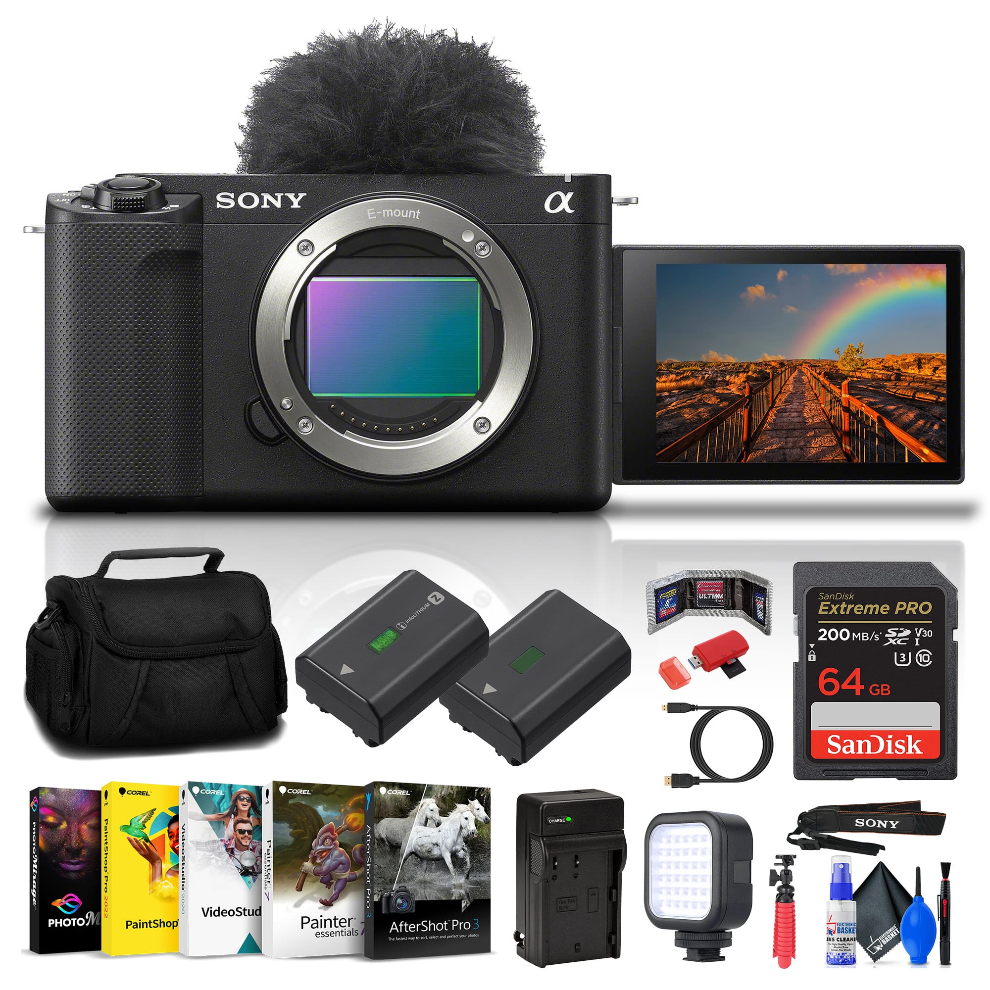 Sony - ZV-E1 Mirrorless Camera + 64GB Card + Extra Battery + Software - Black