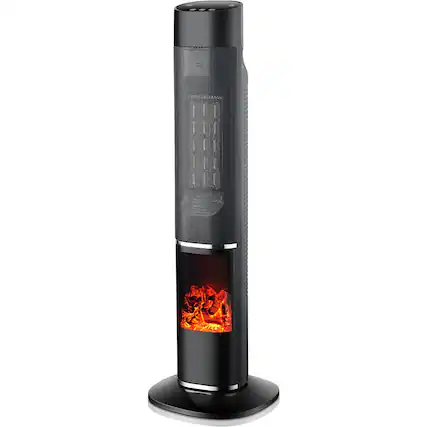 Front. Lifesmart - 31-in. Tower Heater with Flame Feature - Black.