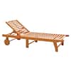 Front. Outsunny - Outdoor Folding Chaise Lounge Chair Recliner with Wheels, Acacia Wood Frame - Teak.