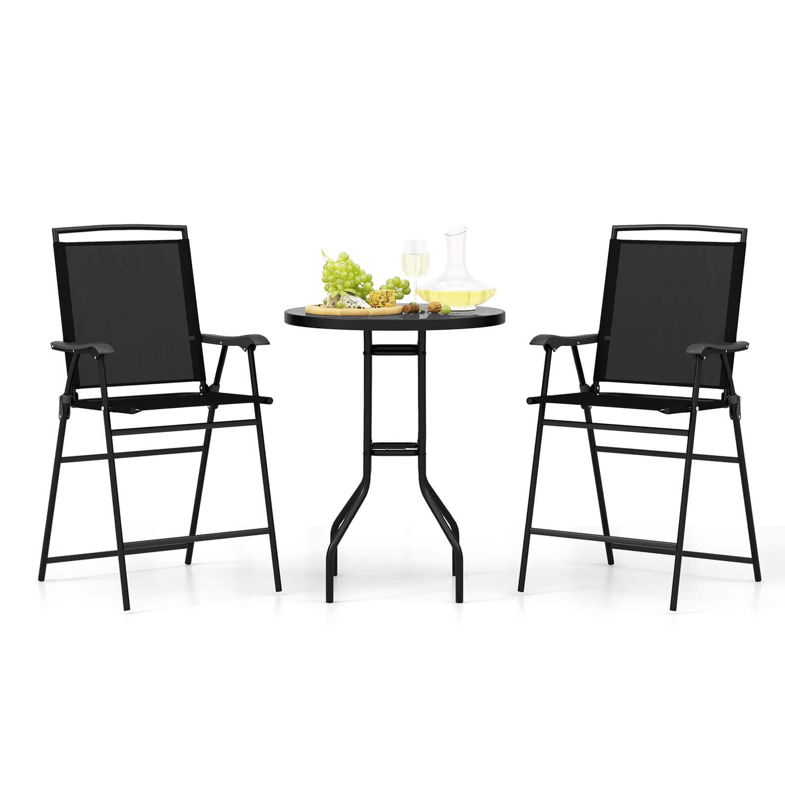 Costway - 3 PCS Outdoor Bar Stool Set with DPC Tabletop Umbrella Hole & Footrest 2 Chairs - Black price history on PriceWatchPro